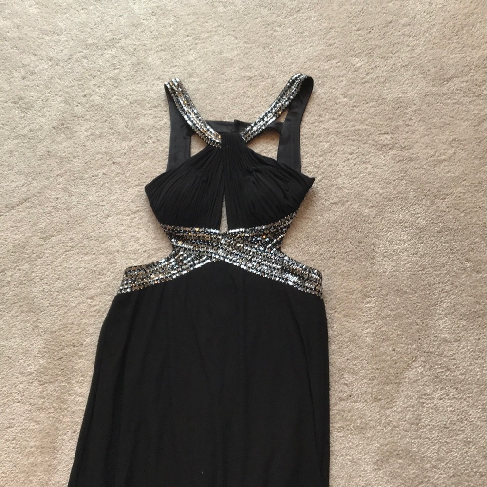 Black beaded backless long dress. Great for prom!